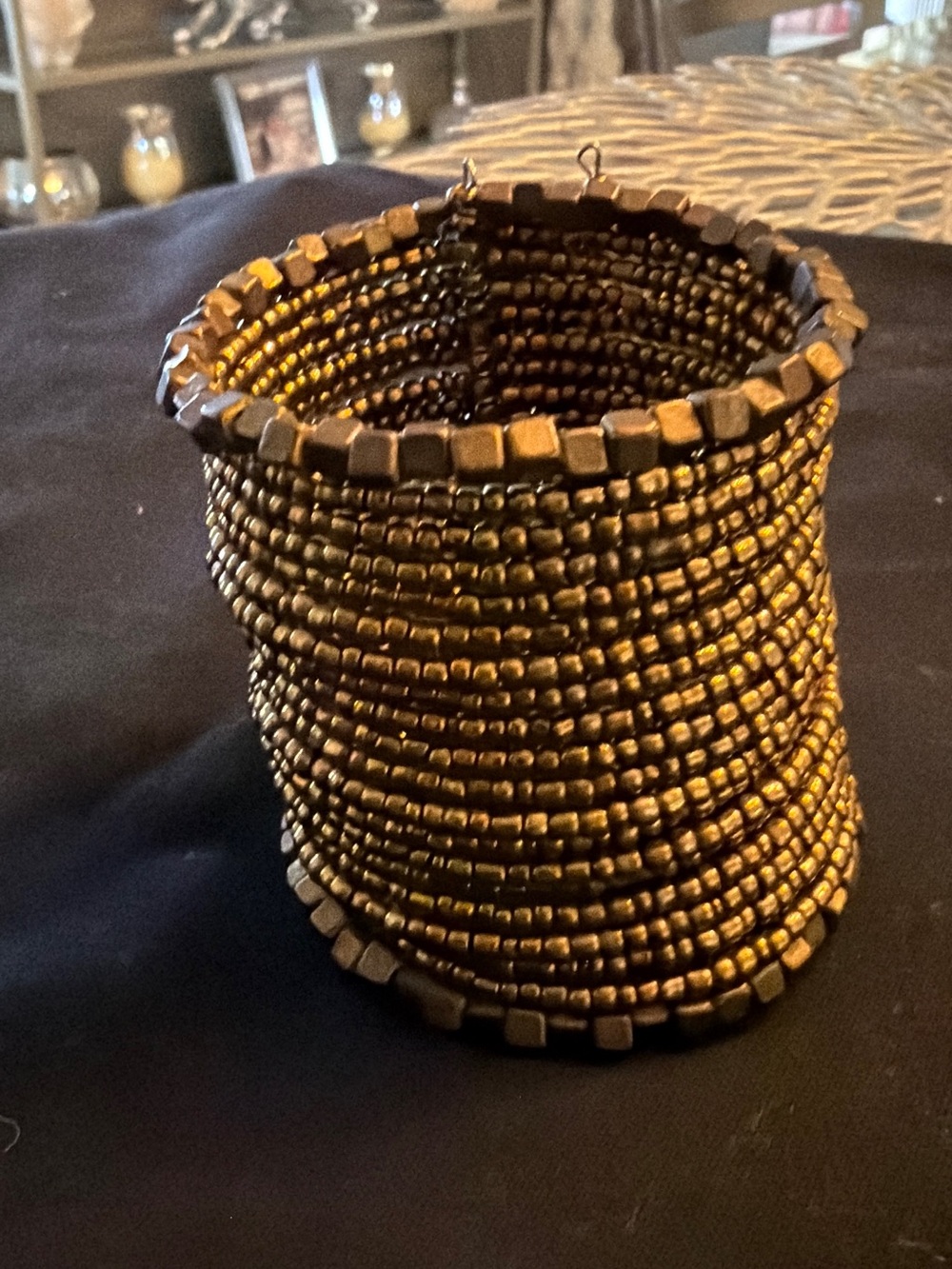 Gold Beaded Wide Cuff Bracelet - Women Jewelry